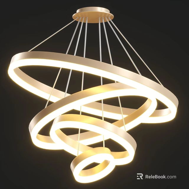 Modern Contemporary Geometric Interlocking Ring LED Chandelier With Illuminated Hanging Design 3d model 