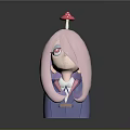 Anime Style Game Character With Pink Long Hair Glasses And Red Mushroom Hat