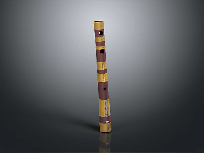 Colorful Yellow and Brown Striped Flute with Holes as Daily Life Item 3d model