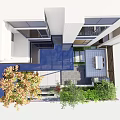 Modern Garden Design With Stone Patio Outdoor Dining Table Green Plants and Trees