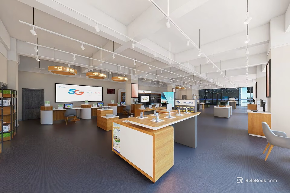 Modern Digital Store Interior With Spacious Layout Display Counters And Electronic Products 3d model 