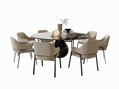 Round Dining Table and Chair 3d model