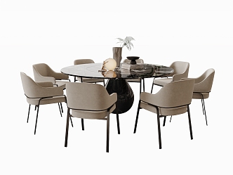 Round Dining Table and Chair 3d model