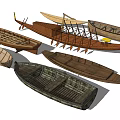 Various Traditional Wooden Boat Designs With Classic Structure And Rowing Paddles