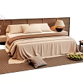 Double Bed With Wooden Headboard Table Lamp Nightstand Chair And Fruit Tray On Rug