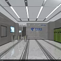 China Telecom Lobby Interior With Marble Floor Turnstiles Lockers And Screens