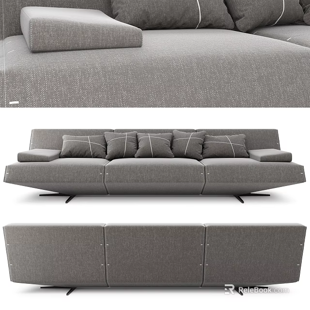 Modern Gray Sectional Sofa With Plush Cushions And Upholstered Design 3d model