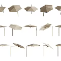 Outdoor Table With Different Umbrella Designs And Styles For Garden Use 3d model