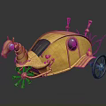 Golden Steampunk Style Water Vehicle With Horse Shaped Head Round Windows And Decorative Wheels