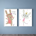 Cartoon Animal Paintings With Polar Bear And Sheep Wearing Decorative Clothes On Blue Background