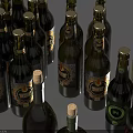 Numerous Wine Bottles And Wine Glasses With Decorative Labels On Dark Surface