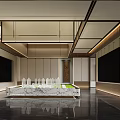 Luxury Modern Real Estate Sales Office Interior Featuring Marble Sand Table And Elegant Ambient Lighting
