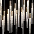 Modern Slender Transparent Glass Chandelier Design With Hanging Crystal Strips And Warm Light