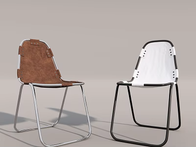 Modern Leisure Chairs With Brown Leather White Upholstered Seats And Metal Frame Design 3d model