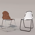 Modern Leisure Chairs With Brown Leather White Upholstered Seats And Metal Frame Design
