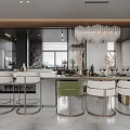 Modern Living and Dining Room Interior Design With Marble Island Glass Wine Cabinet Bar Stools