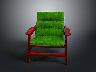 Comfortable Green Padded Chair With Red Wooden Armrests And Legs 3d model