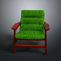 Comfortable Green Padded Chair With Red Wooden Armrests And Legs