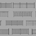 Stylish Metal Fence Designs Featuring Various Different Railings And Decorative Patterns 3d model