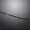 Traditional Ancient Weapon With Green Handle Sharp Metal Blade And Golden Accents