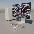 Modern White Mesh Desktop Computer With Colorful Monitor Keyboard And Mouse
