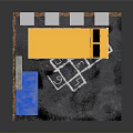 Outdoor Scene With Yellow Taco Mole Truck Brick Wall Blue Tarp Chalk Lines On Ground