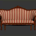 Classic Red Striped Sofa With Carved Wooden Frame And Traditional Design