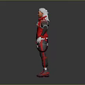 A Man With White Hair Wearing Red Vest Black Sleeves And Red Shoes