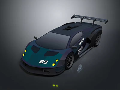 Modern Race Car With Aerodynamic Spoiler Number 99 Livery And Sleek Dark Exterior 3d model