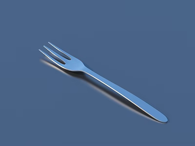 Modern Cutlery Set Featuring Shiny Stainless Steel Fork On Blue Surface 3d model