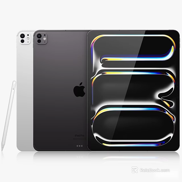Apple iPad Digital Tablet In Silver Space Gray With Apple Pencil Glowing Screen Design 3d model 
