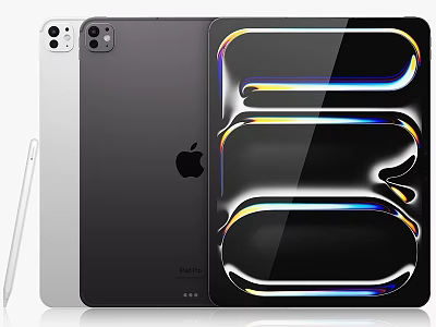 Apple iPad Digital Tablet In Silver Space Gray With Apple Pencil Glowing Screen Design 3d model