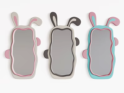 Cute Rabbit Ear Shaped Mirrors in Pink Gray Blue for Children Nursery Decor 3d model