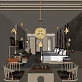 Elegant Traditional Hotel Guest Room With Bed Chandelier And Decorative Wall Art