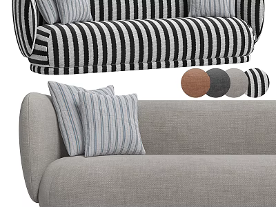 Stylish Black and White Striped Sectional Sofa with Light Gray Version Decorative Pillows and Color Options 3d model
