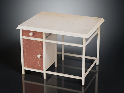 Stylish Furniture Table With Marble Top White Frame And Wooden Cabinet Storage 3d model
