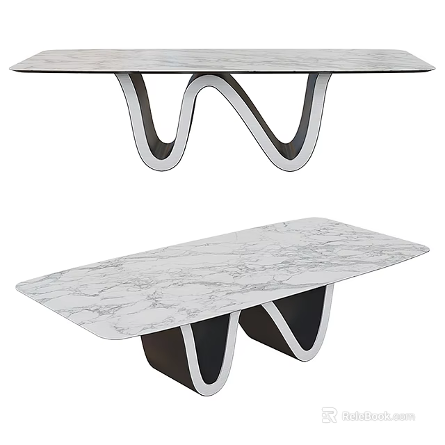 Modern Dining Table With Marble Tabletop And Unique Curved Leg Design 3d model 