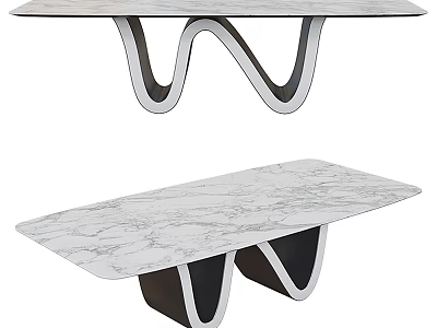 Modern Dining Table With Marble Tabletop And Unique Curved Leg Design 3d model