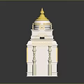 Traditional Pink Building with Yellow Dome Golden Spire Decorative Canopy White Pillars and Arched Window