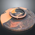 Decorative Round Ceramic Plate with Orange Brown Glaze and Animal Motifs