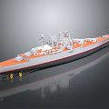 Detailed Warship Model Design With Gray Hull Orange Deck Turrets And Antennas