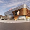 Modern Architectural Building Facade With Metal Panels Spacious Plaza Entrance Area