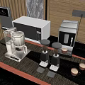 Modern Kitchen Countertop With Coffee Maker Grinder And Small Appliances Decorated With Plant And Cups 3d model