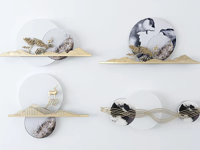 Modern Wall Decor With Circular Design And Golden Landscape Animal Patterns 3d model