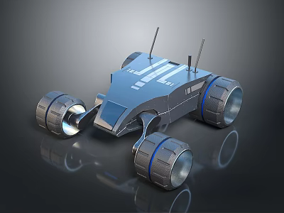 Futuristic Exploration Rover With Large Metallic Wheels Antennas And Streamlined Reflective Body 3d model
