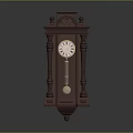 Antique Brown Grandfather Clock With Roman Numeral Dial Carved Top And Pendulum