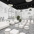 Cartoon Themed Mall Store Interior With Cozy Seating Greenery And Lights