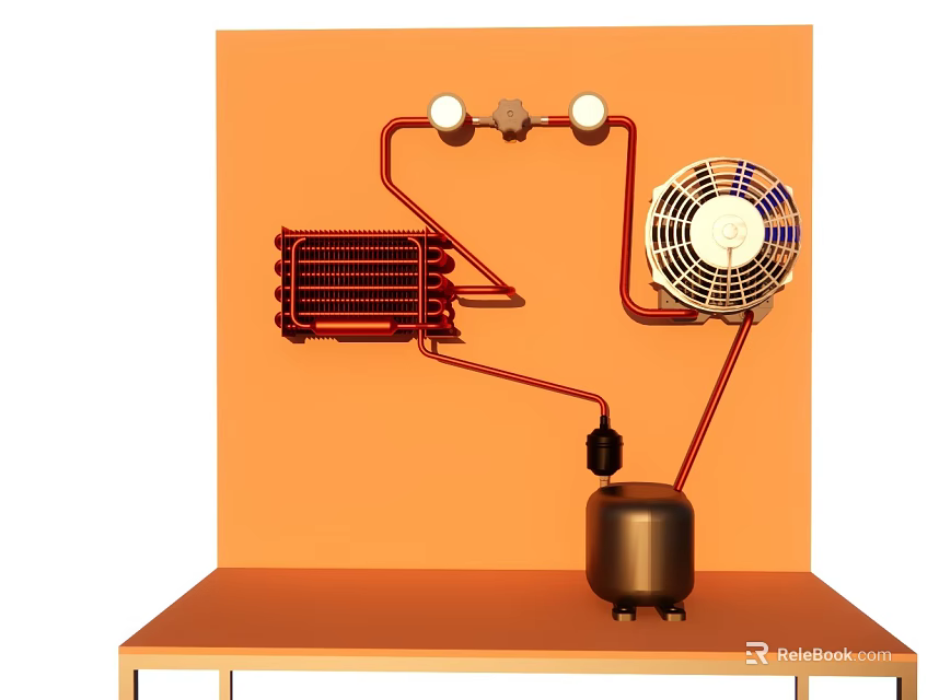 Mechanical Refrigeration System Structure With Radiator Fan Compressor And Pipes 3d model 