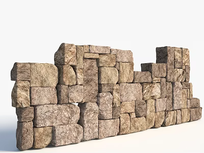 Natural Stone And Wood Stacked Wall Structure With Rustic Texture Design Elements 3d model