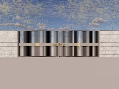 Garden Landscape Entrance Featuring Metal Grille Gate And Stone Wall Design 3d model